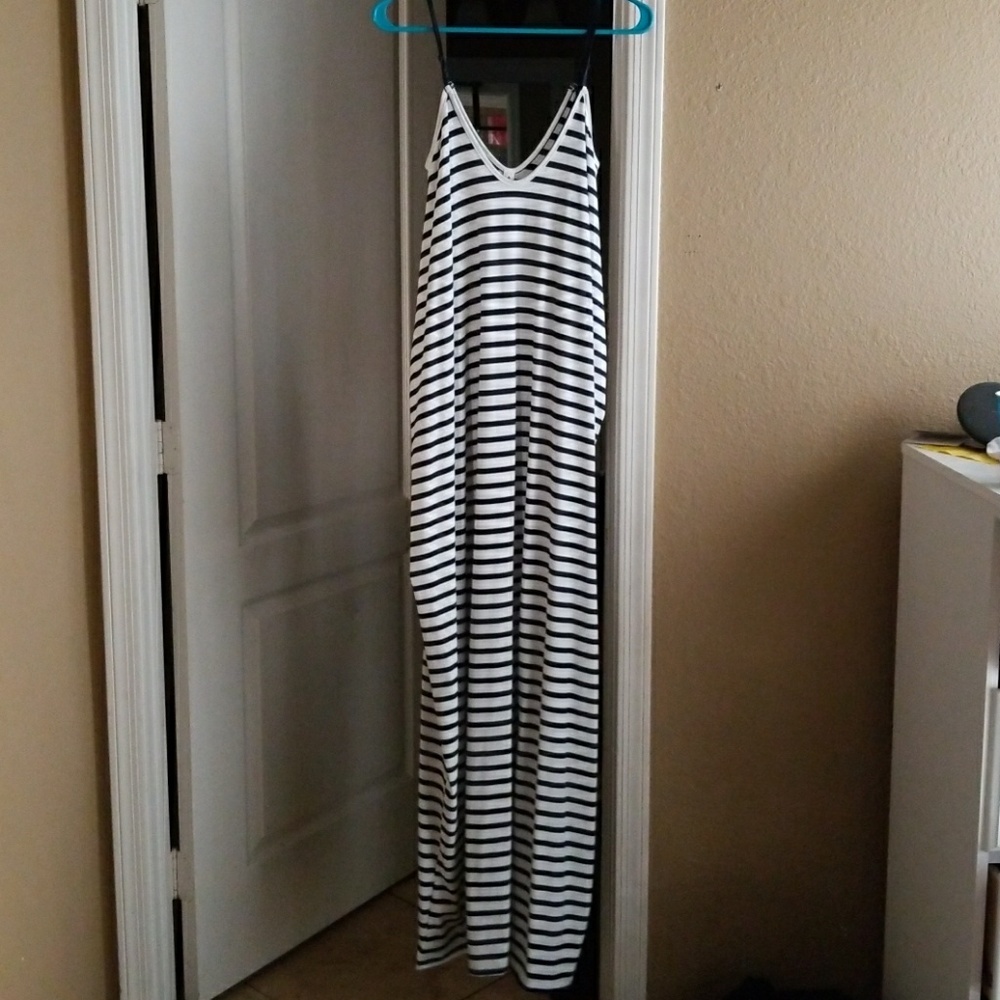 NWOT Long white and navy pinstriped maxi